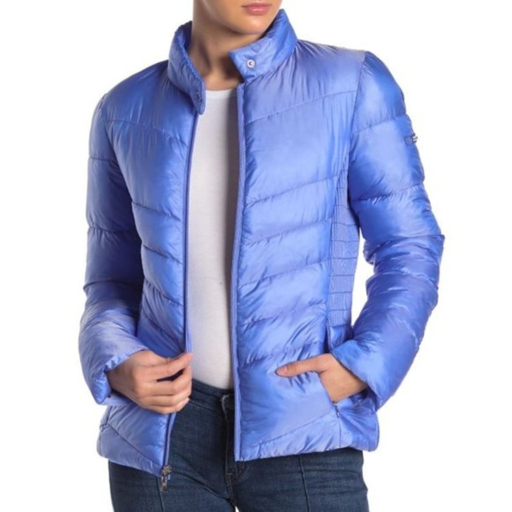 Via Spiga Smocked Quilted Puffer Blue Jacket